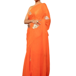 Tangerine Orange Real Chanderi Saree | Aari Silver Chanderi & Salma Work | Jaipurio Luxury Collection